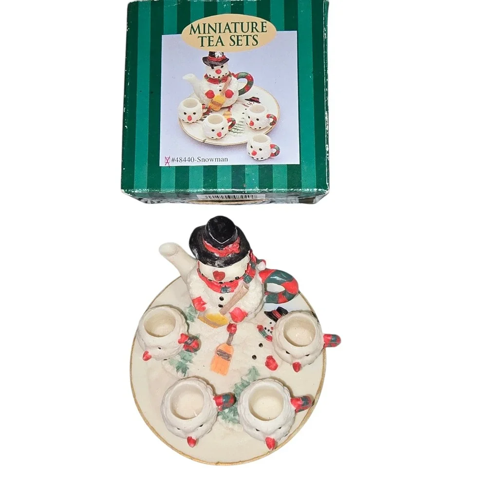 Snowman Miniature Tea Set Christmas Holiday Decor 6-Piece Ceramic Set Snowman